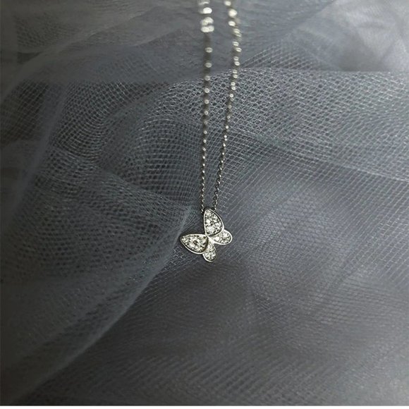 925 Sterling Silver Diamond Butterfly Necklace P - Picture 2 of 11